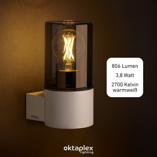 Oktaplex Puno Wandleuchte Außen 2700K E27 806lm mit Rauchglas IP44 Aluminium für Wandmontage elegant Wandlampe modern Außenleuchte