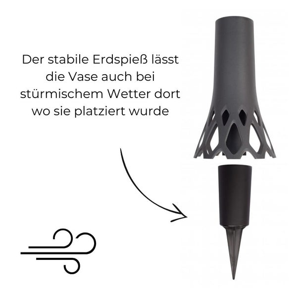 Grabvase Roseta mit Erdspieß anthrazit 1,3 L