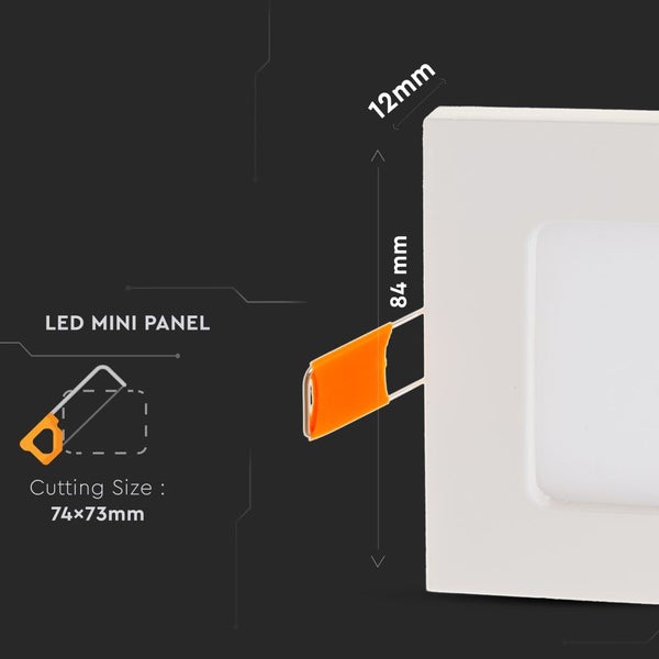 V-TAC VT-307SQ - Quadratische LED-Mini-Panels - Premium-Serie - IP20 - Weiß - 3W - 210 Lumen -