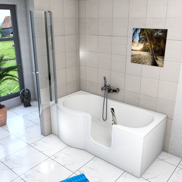 Installationsschema eines Badezimmers mit Badewanne, Duschwand und den Maßen 23 cm, 38 cm, 40 cm, 85 cm und 105 cm.