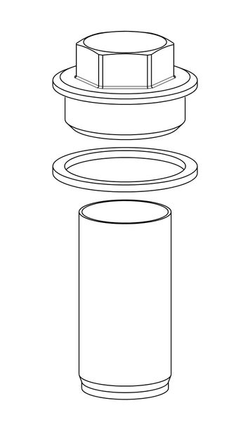 Explosionszeichnung einer Sechskantschraube mit Dichtring und Distanzhülse.