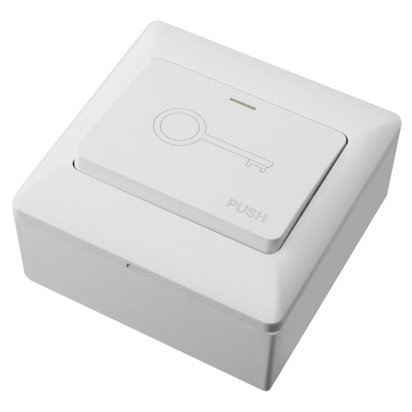 Weißer Aufputz Türöffner Taster aus Kunststoff mit Schlüsselsymbol und Beschriftung PUSH