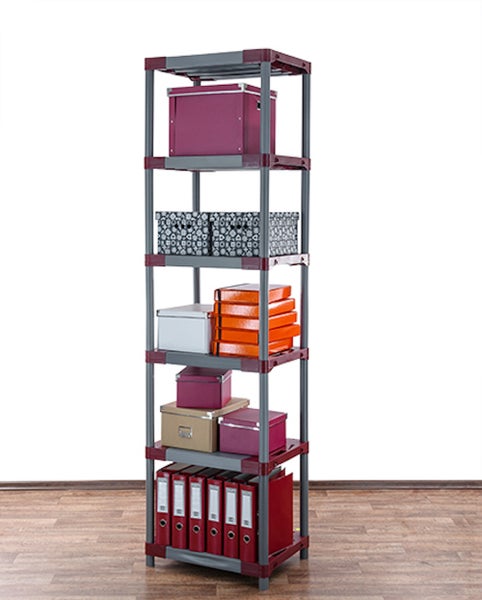 PROREGAL Kunststoffregal Grey Bear Extra-Tall HxBxT 220 x 60 x 46 cm Fachlast 120 kg Grau/Rot