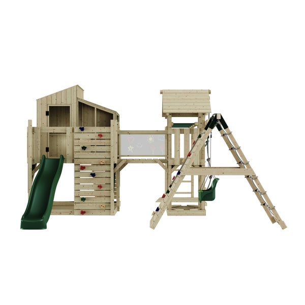 Spielplatz mit Rutsche, Kletterwand und Schaukel