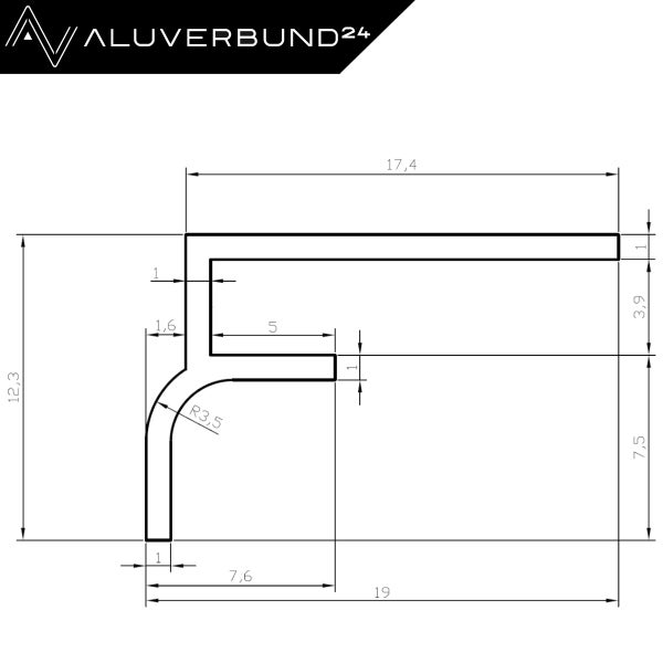 Technische Zeichnung eines Profils mit Maßen