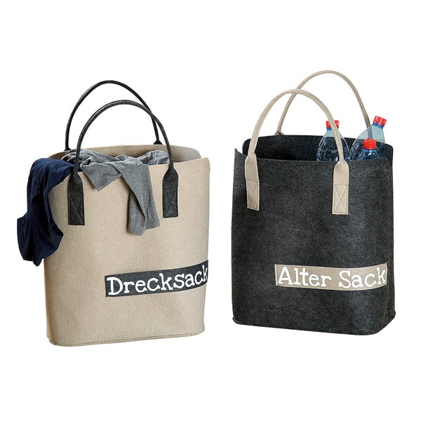 Wäschekörbe GILDE 2er Set DRECKSACK/ALTER SACK Korb beige-grau Höhe 45cm Filz