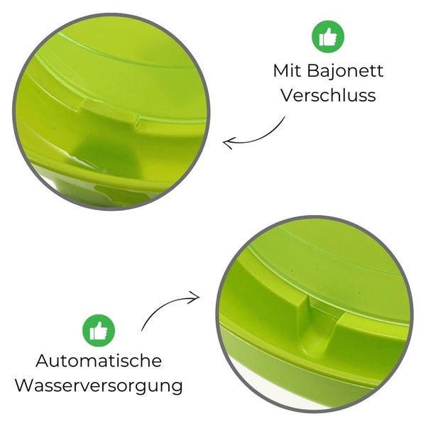 Geflügeltränke mit Standfüßen Hühnertränke Stand Füßen Wassertränke automatisch Stülptränke Hühner Tränke grün 1,5 L