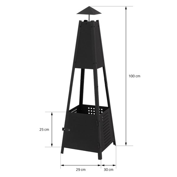 ML-Design Pyramiden Gartenkamin mit Schornstein aus Metall in Schwarz 100 cm hoch, Wetterfester Outdoor Terrassenofen/Terrassenkamin als Feuerschale oder Feuerkorb für Terrasse, Garten & Camping