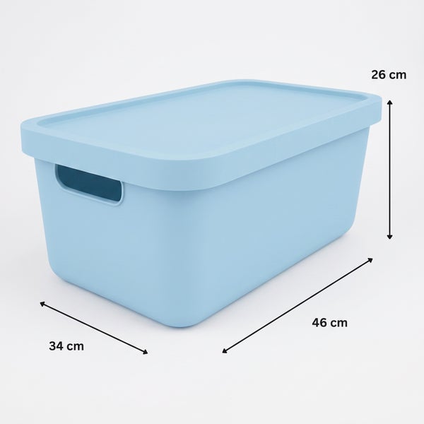 Kunststoff Aufbewahrungsbox mit Deckel, 46 mal 34 mal 26 Zentimeter, mit integrierten Griffen