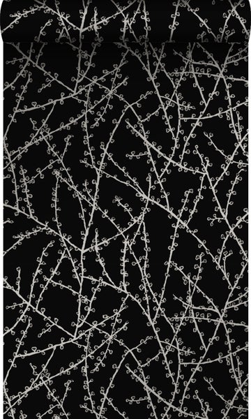 Origin Wallcoverings Tapete Blütenzweige Schwarz und Grau - 53 cm x 10,05 m - 345730