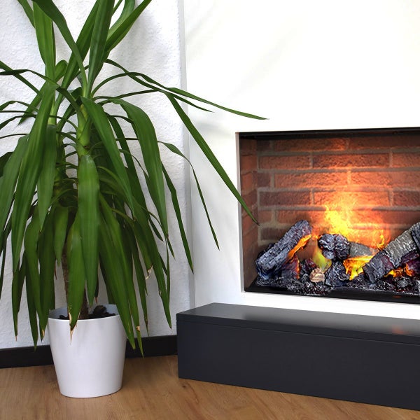 GLOW FIRE Elektrokamin 'Fontane' | Wasserdampf Kamin mit Heizung und Steinrückwand in weiß als Eckkamin | HxBxT: 100x98,5x71,5 cm