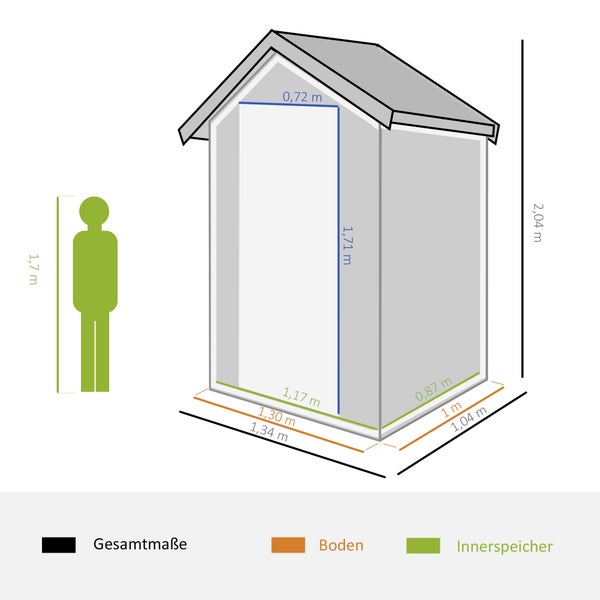 Outsunny Gerätehaus, Gartenhaus mit Lüftungsfenster, Pultdach, Outdoor, 134 x 104 x 204 cm, Metall, Grau