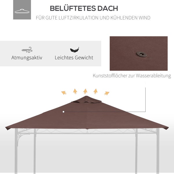 Outsunny Pavillondach, Ersatzdach für Pavillon, 2,98 x 2,95 m, Sonnenschutz Polyester, Kaffee