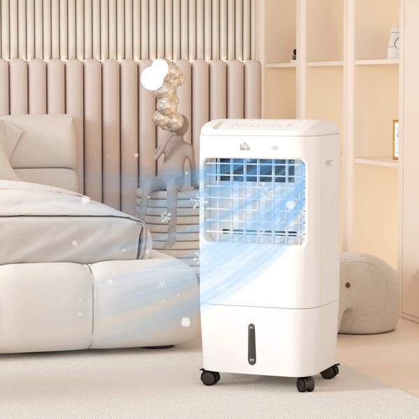 HOMCOM 3 in 1 Mobile Klimaanlage mit Luftbefeuchtung Wasserkühlung 15L 60° oszillierendes Klimagerät Luftkühler mit 7,5h Timer, Fernbedienung, LED-Anzeige, für 20 ㎡ Weiß 37 x 32 x 78 cm