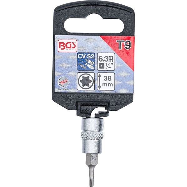 BGS Bit-Einsatz Antrieb Innenvierkant 6,3 mm (1/4) T-Profil (für Torx) T9 - 2588