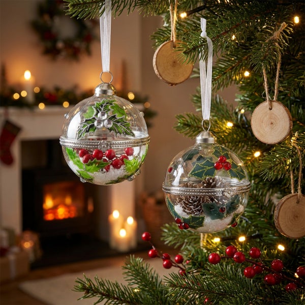 Christbaumkugeln Glas Befüllbar Stechpalme Ø6cm 2er Set
