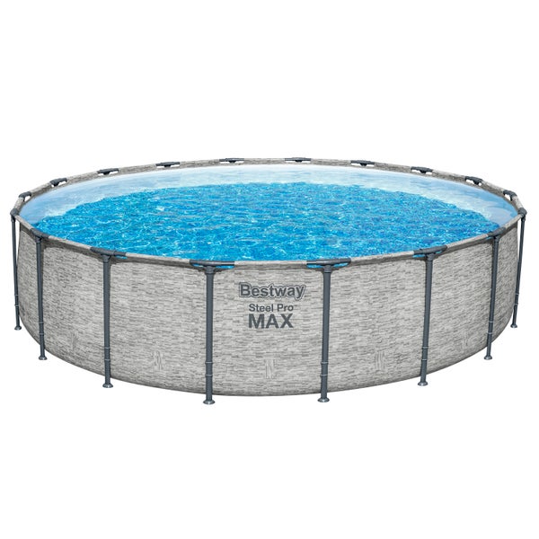 Bestway Steel Pro MAX Aufstellpool, rund, mit Steinoptik und Stahlrahmen.