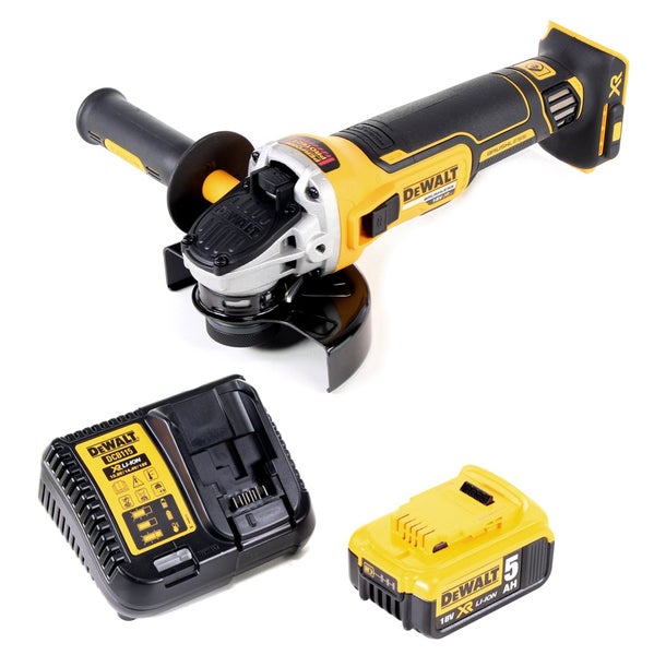 DeWalt Akku-Winkelschleifer-Set inklusive 18 Volt Akku und Ladegerät.