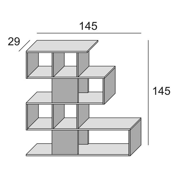 Dimensionsdarstellung eines Regals mit mehreren Fächern