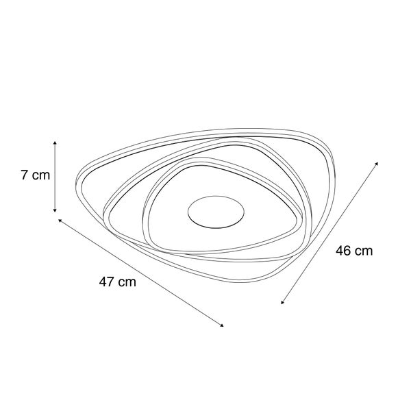 Abmessungen einer Deckenleuchte: 47 cm breit, 46 cm tief und 7 cm hoch.