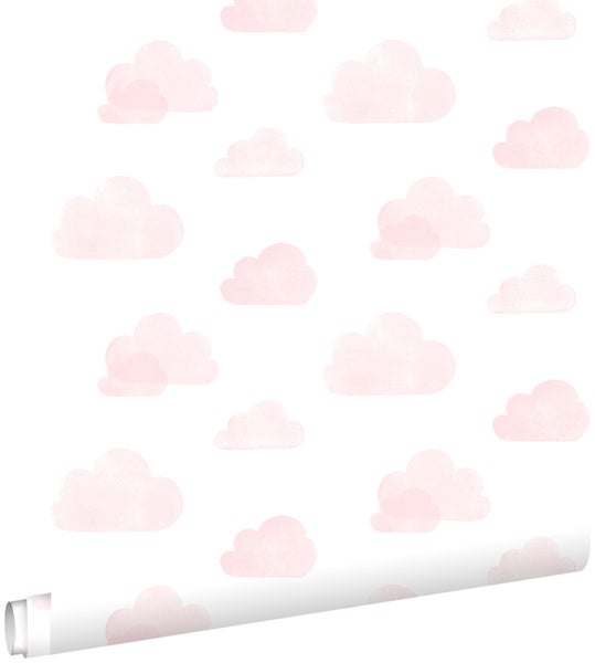 ESTAhome Tapete gestempelte Wolken Hellrosa und Weiß - 53 cm x 10.05 m - 138929