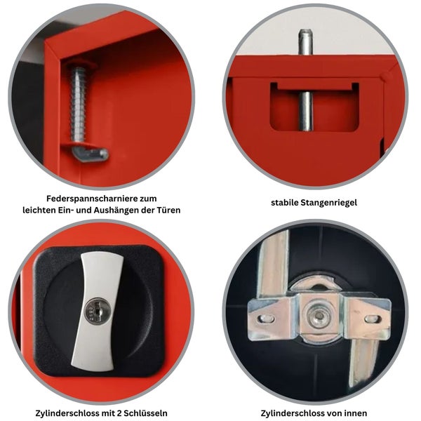 PROREGAL Stahlschrank Bee 7 Fachböden HxBxT 195 x 92 x 42 cm Pulverbeschichtetes Fachbodenmaterial Schwarz & Rot