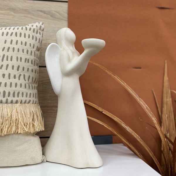 Teelichtleuchter GILDE EngelHöhe 37cm Breite 16cm creme Keramik