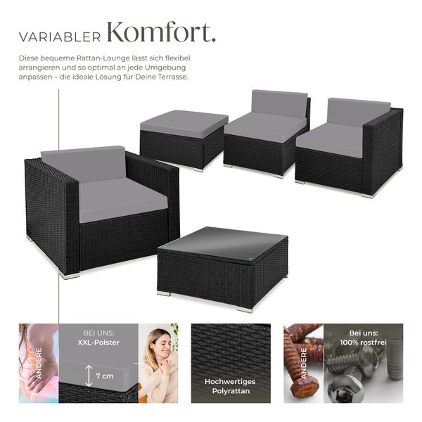 Rattan Lounge tectake Milano mit Sicherheitsglasplatte für 4 bis 5 Personen schwarz/grau