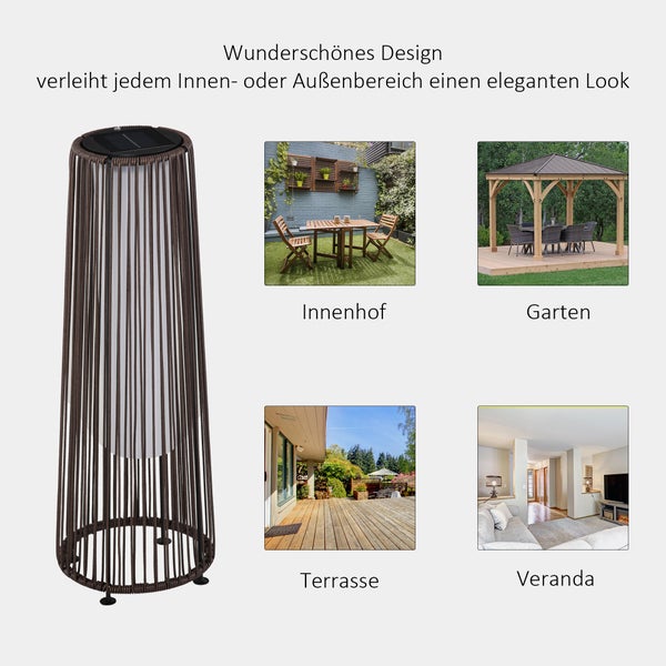 Outsunny Solarlampe, Rattan Solarleuchte, 21,5 x 21,5 x 61 cm, Metall, Braun