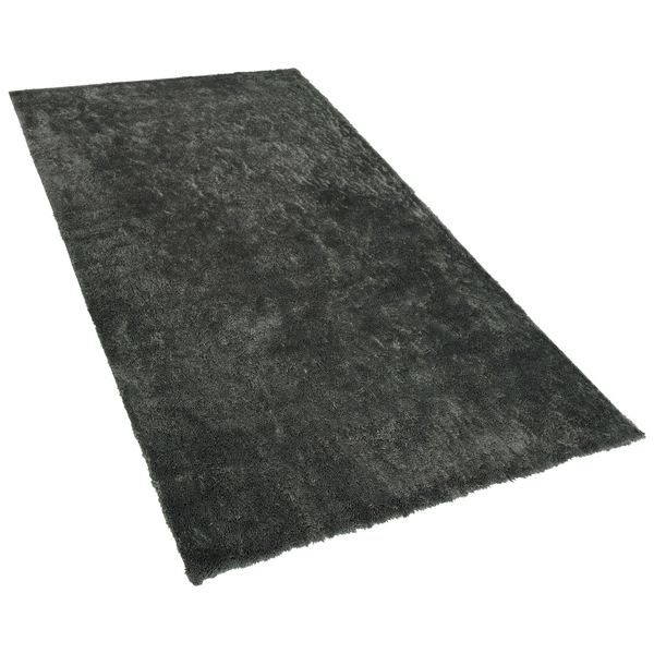 Hochflor-Teppich in Grau, rechteckige Form, zottelige und weiche Oberfläche.