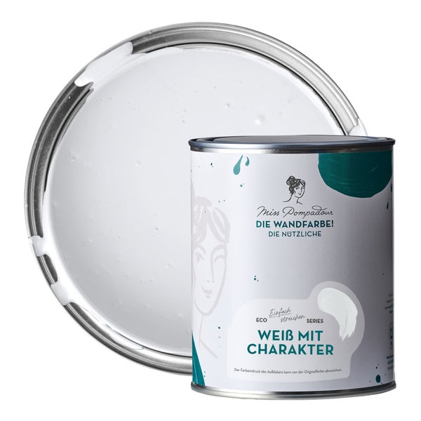 MissPompadour abwaschbare Wandfarbe 1L Weiß mit Charakter - hohe Deckkraft und Ergiebigkeit - matte, scheuerbeständige Innenfarbe - geruchsarm, wasserbasiert, atmungsaktiv - Die Nützliche