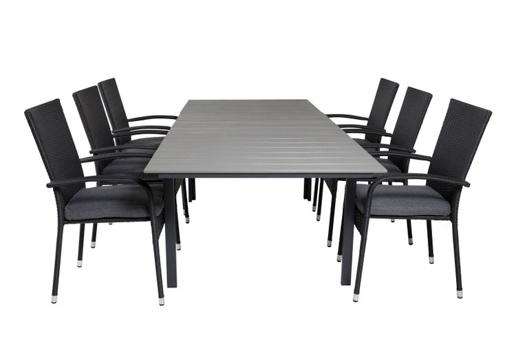 Levels Gartenset Tisch 100x160/240cm und 6 Stühle Anna schwarz, grau. 100 X 160 X 75 cm