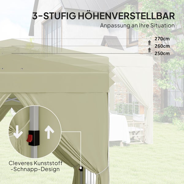 Outsunny Pavillon ca.2,5x2,5m, wasserabweisend Stabil Winterfest Pop-up Faltpavillon, UV Schutz 50+, Faltbar Partyzelt Gartenzelt mit 4 Seitenteilen Tasche Gartenpavillon für Camping Garten, Cremeweiß