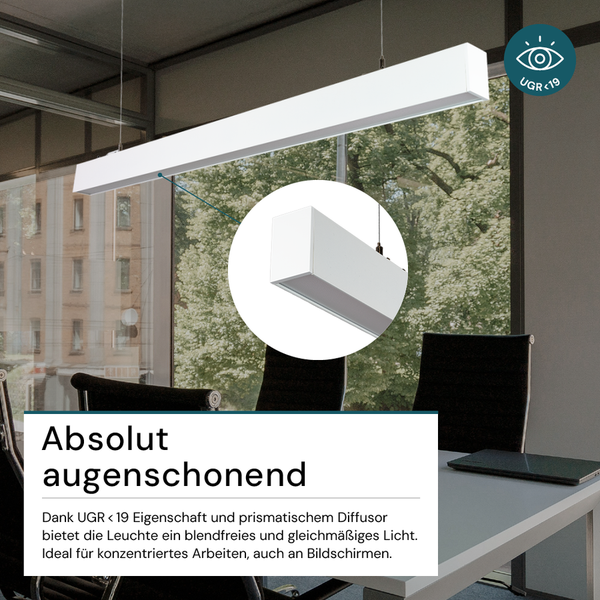 LUXULA LED Büroleuchte 120cm Tresenleuchte Weiß Up&Down Light Hängeleuchte UGR<19 CCT Pendelleuchte erweiterbar Warm-Kaltweiß