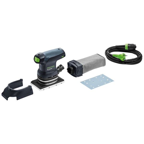 Festool Rutscher RTS 400 REQ mit Staubfangbeutel, Anschlusskabel, Schleifblatt und Festool Protector.