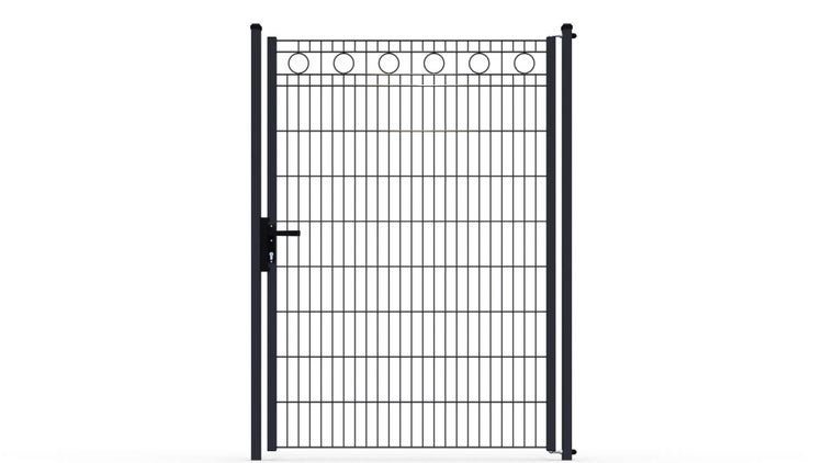 Zauntor ZAUNGURU ECO-Line Kreis aus Metall, Höhe: 183cm, Breite: 143cm, 1-flügelig inkl. Pfosten, Locinox-Schloss und Zubehör, Feuerverzinkt und zusätzlich in RAL 7016 Anthrazitgrau pulverbeschichtet