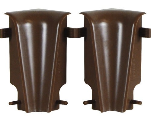 Zwei braune Eckverbinder für Zäune