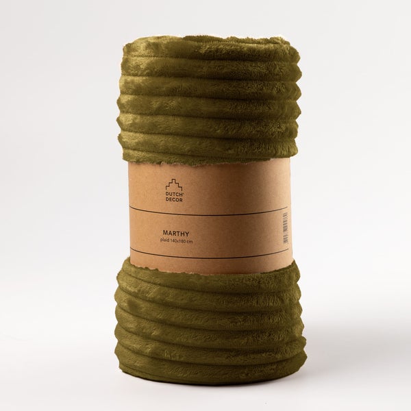 Gerollte, grüne Kuscheldecke 140x180 cm mit Banderole