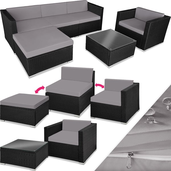 Rattan Lounge tectake Milano für 4 bis 5 Personen mit Sicherheitsglasplatte