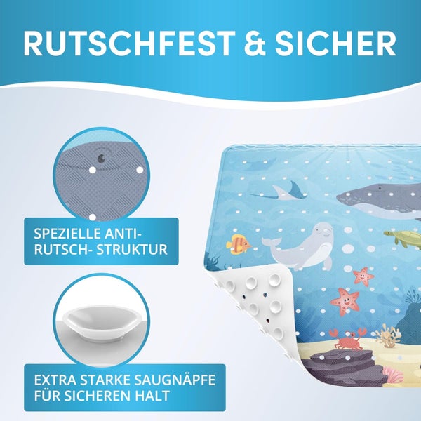 avakido® Duschmatte rutschfest Kinder - 100% BPA frei Inklusive 2 Haken zum Trocknen - Antirutschmatte, Duscheinlage - schimmelresistent & maschinenwaschbar