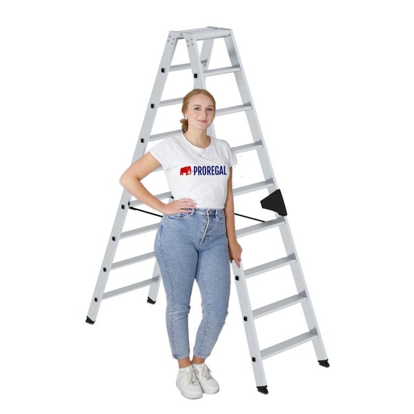 PROREGAL Stufen-Stehleiter Beidseitig Begehbar 2 x 9 Stufen