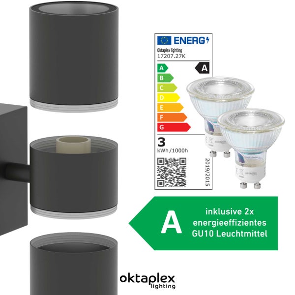 Oktaplex Chile Außenlampe Edelstahl 2x GU10 Leuchtmittel Warmweiß Anthrazit