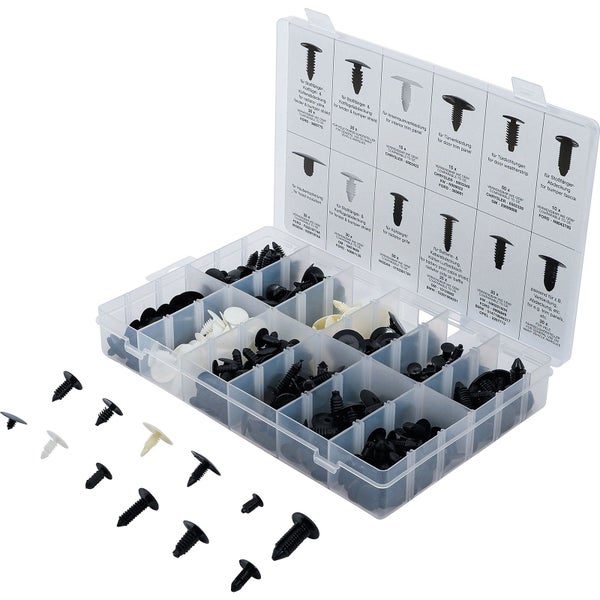 Sortimentskasten mit verschiedenen Befestigungsclips für Autos