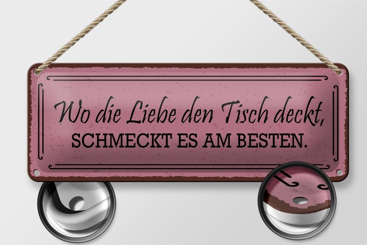 Blechschild Spruch 27x10cm wo die Liebe den Tisch deckt Dekoration