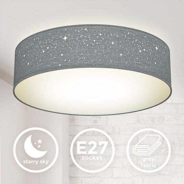 Deckenleuchte Ø38 cm - Sternenhimmel, Stoffschirm, E27, grau