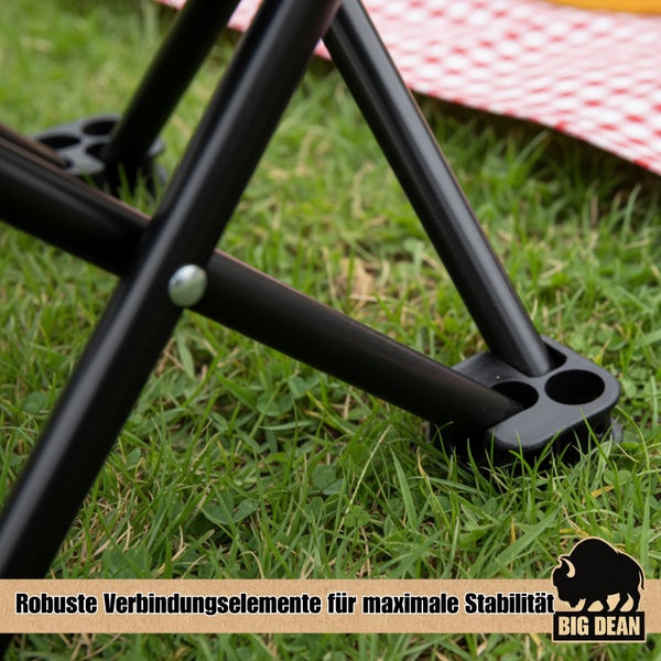 Detailansicht der robusten Verbindungselemente eines Campingstuhls für maximale Stabilität