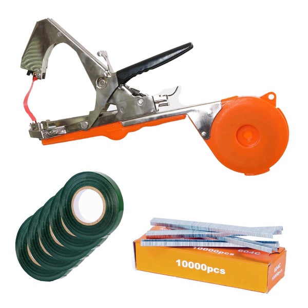 Set mit Bindewerkzeug, Pflanzenband und Heftklammern für Gartenarbeiten
