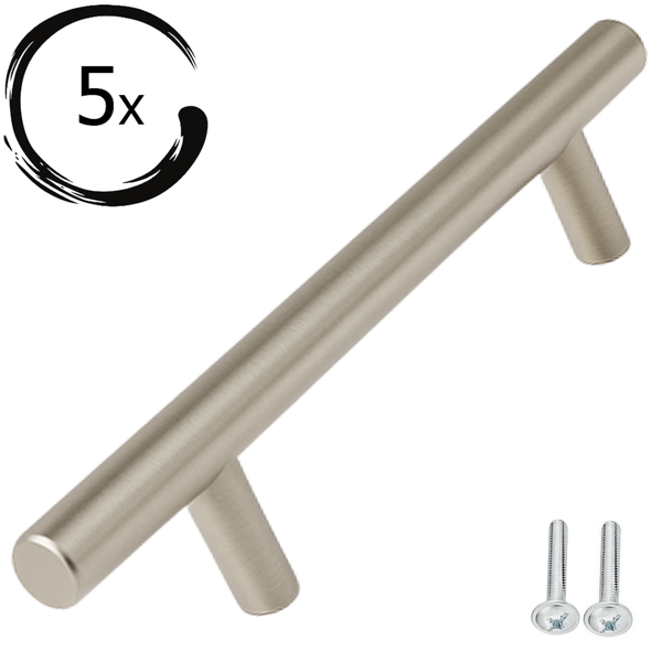 Fünf Möbelgriffe aus Edelstahl inklusive Schrauben