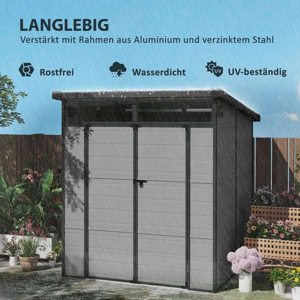 Outsunny Gerätehaus Kunststoff 3,24m³ 190x191x215cm Geräteschuppen mit Pultdach, Abschließbarer Tür, wetterfest Gartenhaus, Outdoor Garten Schuppen Schrank für Hinterhof, Außenbereich, Hellgrau