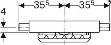 Maßzeichnung eines Bauteils mit einer Gesamtlänge von einundsiebzig Millimetern und einer seitlichen Höhe von vier Millimetern.